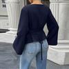 Женская весенне-осенняя блузка-пуловер с расклешенными рукавами, круглым вырезом, однотонная, приталенная, повседневная