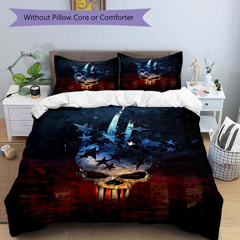 3pcs bedding set Punisher Skull Includes 1 Comforter + 2 Pillowcases, Without Pillow Inserts, Soft Comfortable, Lightweight Breathable, Prin