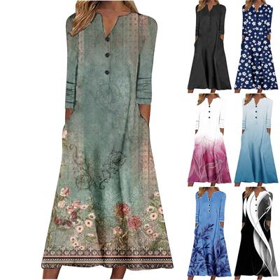 Женское осеннее и зимнее платье. Женское повседневное свободное платье без рукавов с v-образным вырезом и пуговицами с принтом.