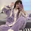 Coral Fleece Pajamas Sets For Women Winter Thick Warm Long-Sleeved Trousers Homewear 2 Pcs/Lot Sleepwear