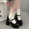 Fashion Women's Super High Heel Mary Jane Shoes Fall New Square Head Shallow Mouth Waterproof Platform Thick Heel Shoes