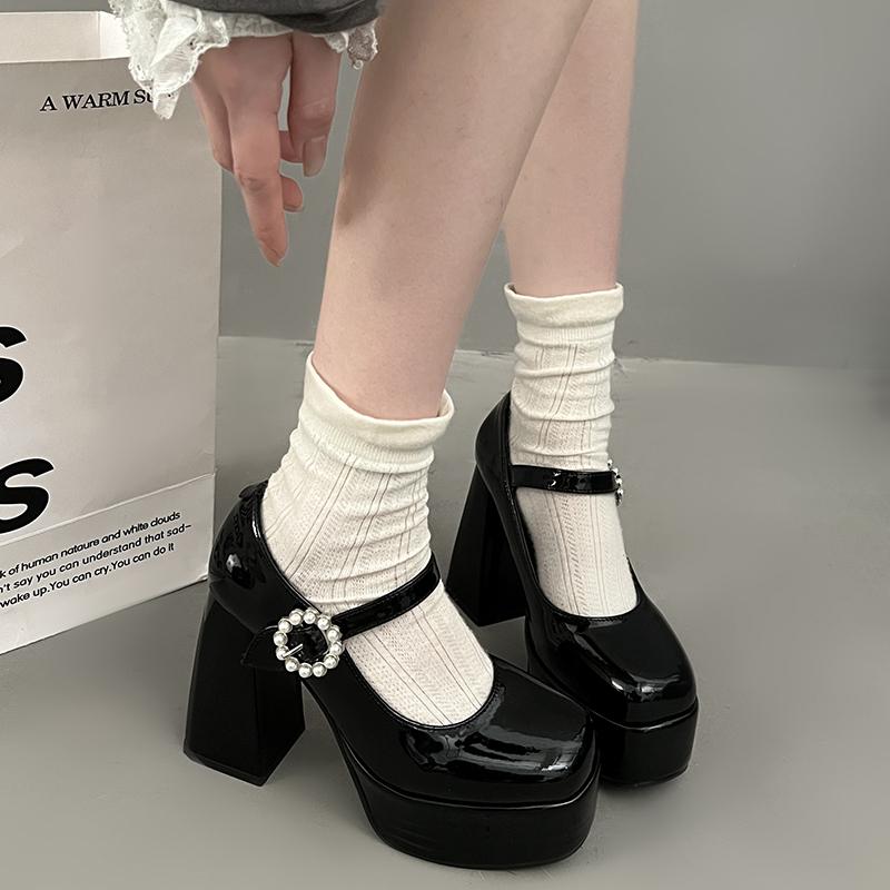 Fashion Women's Super High Heel Mary Jane Shoes Fall New Square Head Shallow Mouth Waterproof Platform Thick Heel Shoes