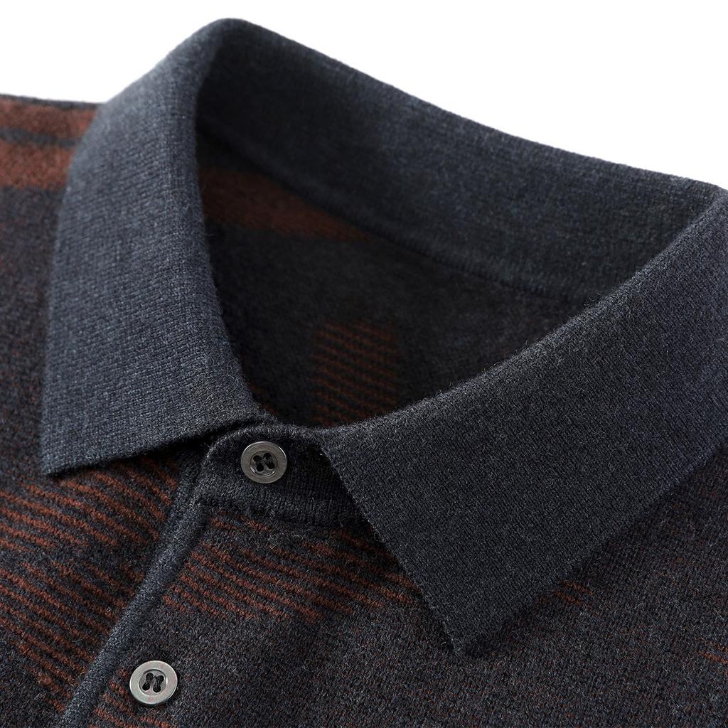 [Cashmere&Sheep Wool] Autumn and Winter Jacquard Cashmere Sweater Men's Polo Collar Base Sweater