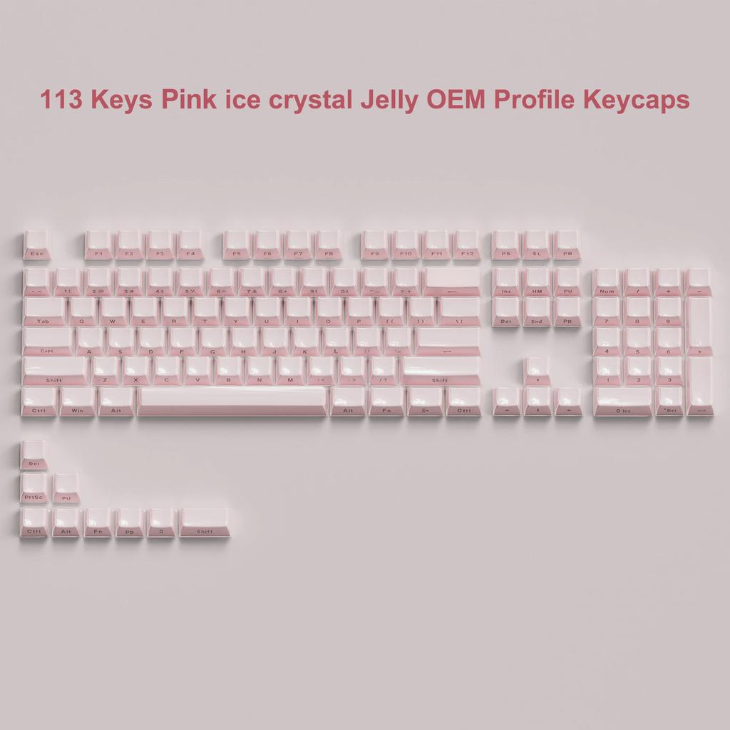 113 клавишных колпачков Jelly Round Side Keycaps Ice Crystal Translucent Pink OEM Profile Key cap для механической клавиатуры Cherry MX 61 68 104