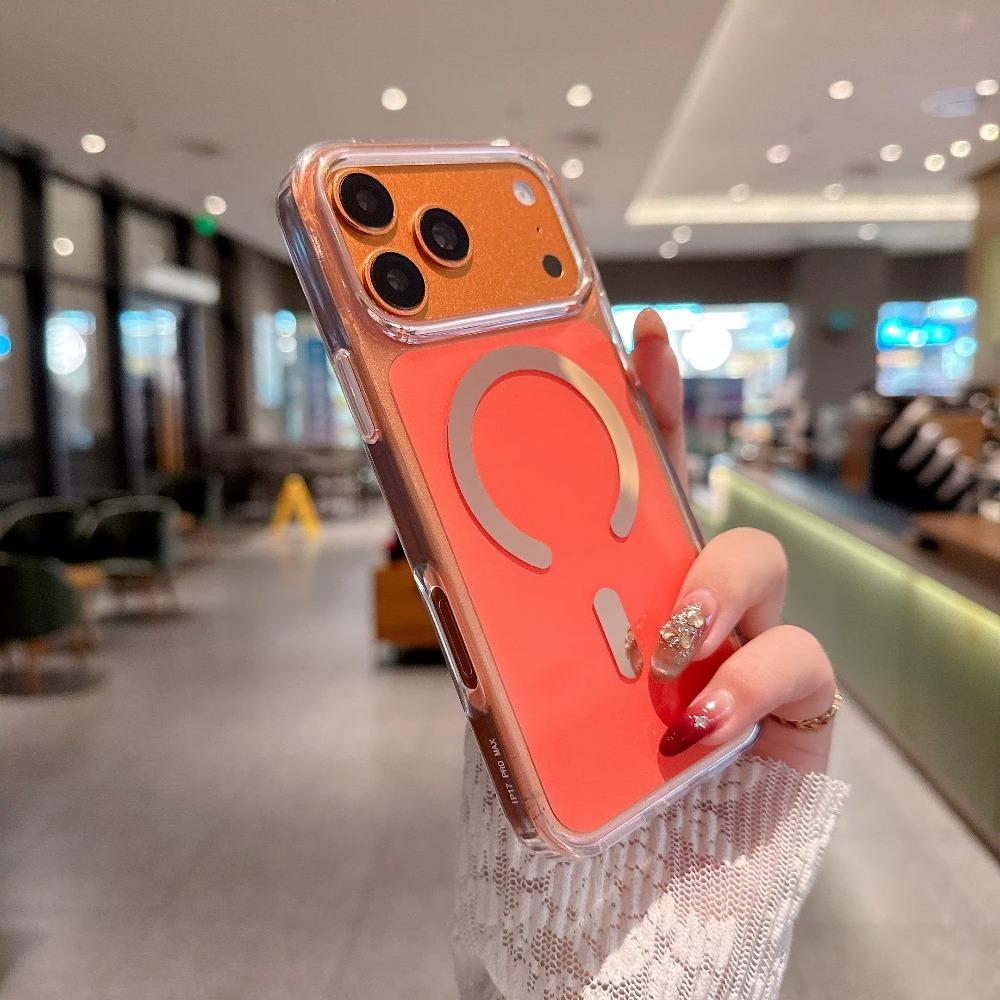 Высококачественный магнитный противоударный чехол из IMD для iPhone 13 14 15 16 17 Pro Max С крышкой для беспроводной зарядки MagSafe