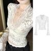 Sexy V-neck Cinched Waist Slimming Lace Shirt Pure Desire for Slimming Top