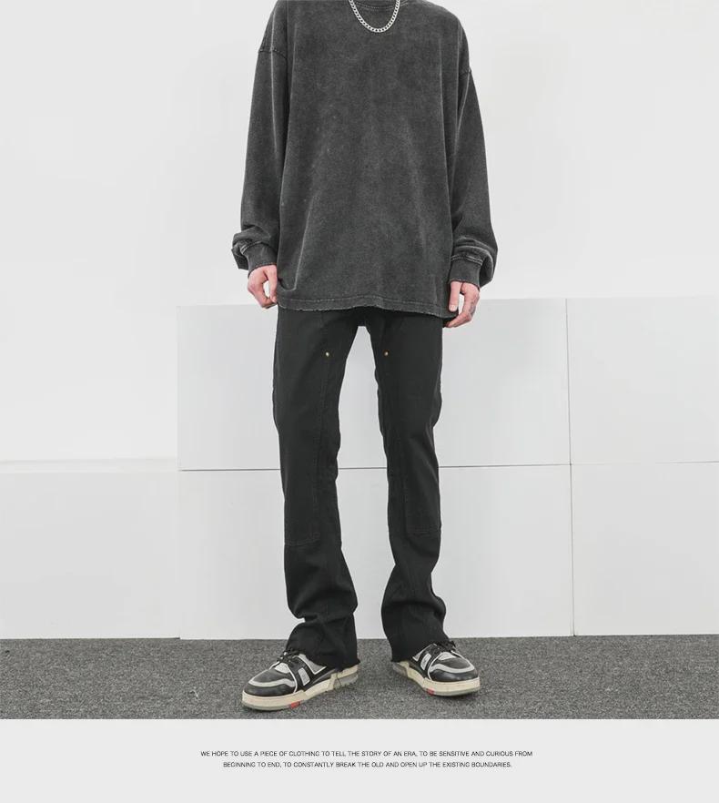 Мужские модные джинсы с необработанным краем и молнией: Узкие, прямые, расклешенные рабочие брюки в американском уличном стиле.