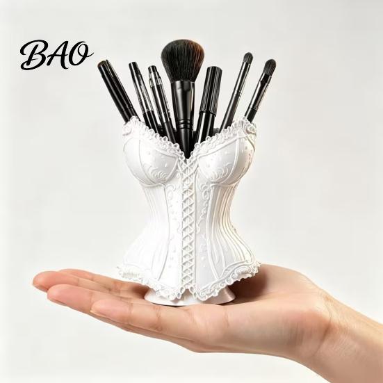 Decorative Storage Bin Gothic Corset Pen Holder, 3D Printed Vintage Dark Makeup Brush Aesthetic Decor Desk Organizer for Office Vanity, Halloween
