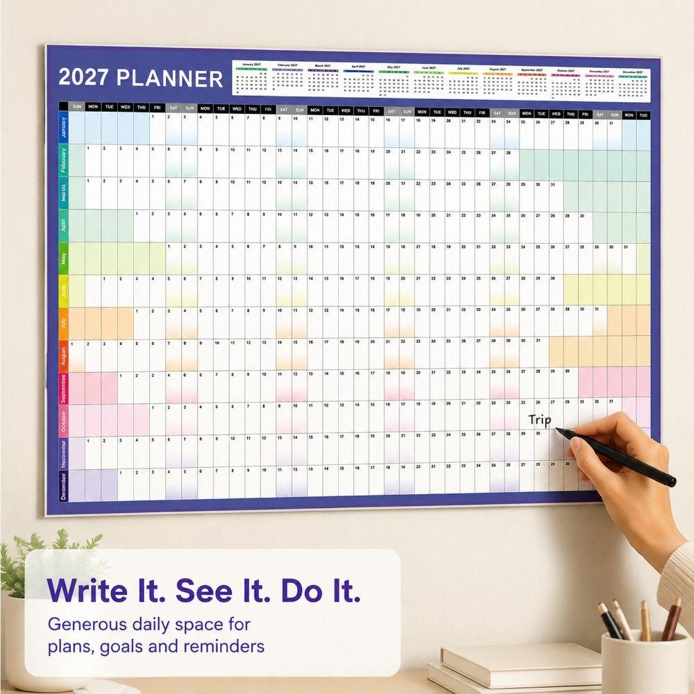 Multicolor Layout 2027 Wall Calendar Paper Annual Planning Chart Home Office Planning