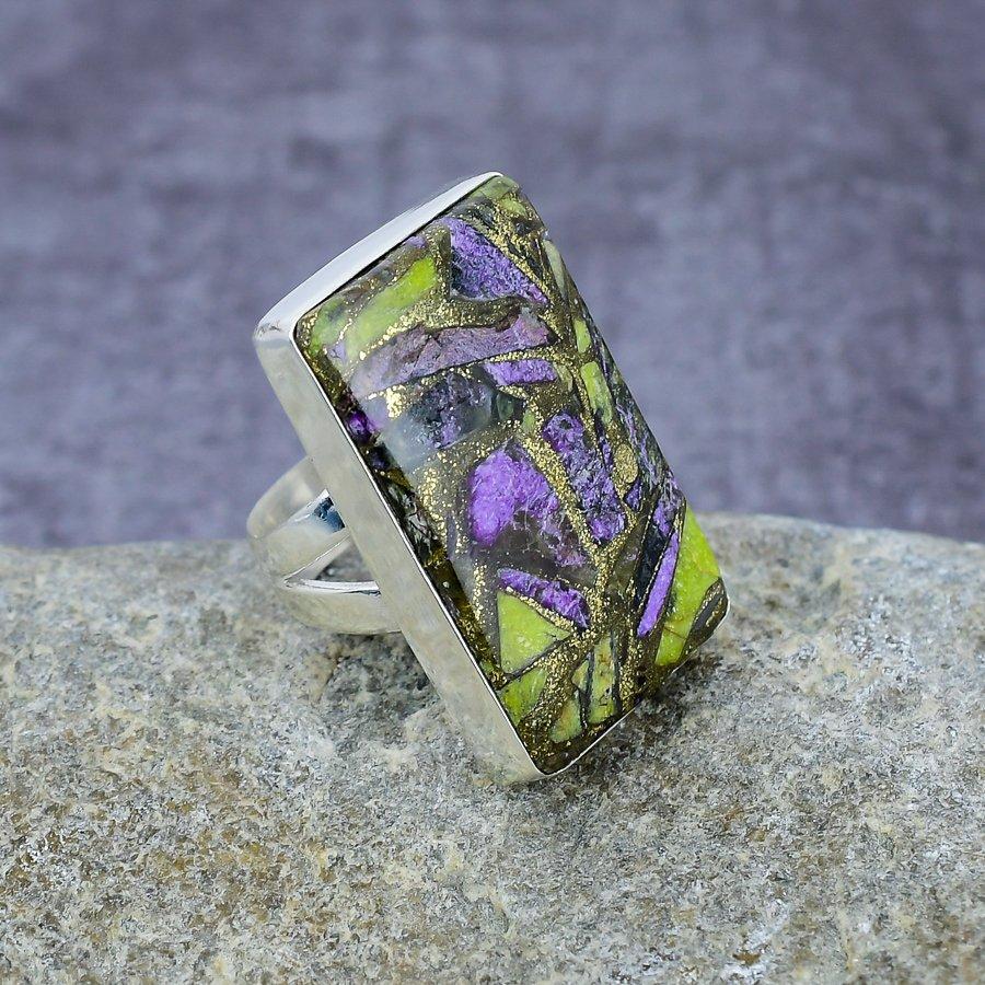 Ювелирные изделия из стерлингового серебра 925 пробы с драгоценным камнем из меди и стихтита ручной работы Все размеры