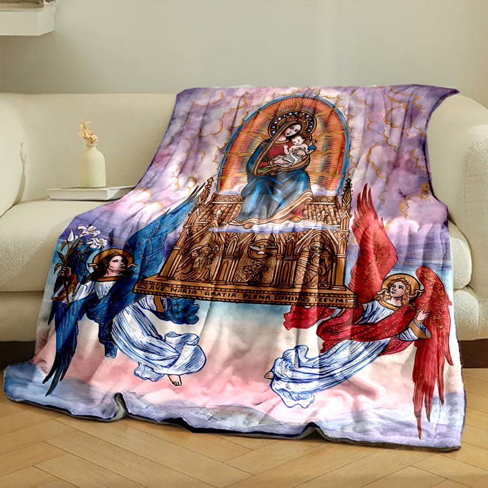 Holy Madonna with Angels BlanketFlannel blanket for bedroom, living room, sofa, and nap