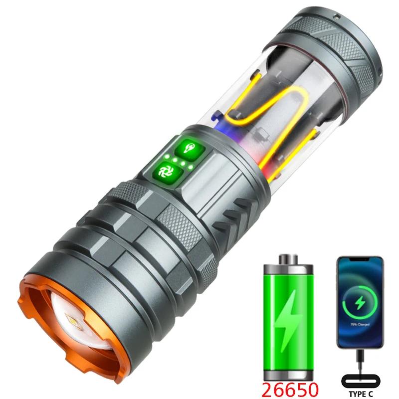 Суперяркий 7070 светодиодный фонарик USB-перезаряжаемый Тактический фонарик с зумом с красным, желтым, белым, синим светом Прожектор Фонарь
