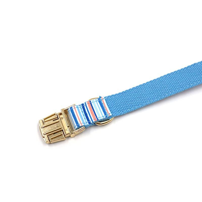 Adjustable Dog Collar Leash Set Striped With Gold Buckle Personalized Engraving Pet Accessory Small To Large