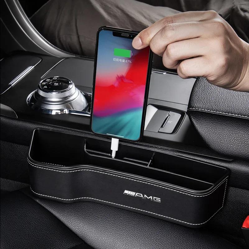 AABIF1 Auto Logo Car Seat Crevice Storage Box Seat Gap Slit Organizer Stickers For Mercedes-Benz C180 E320 E400 E260 E300 W108 W124