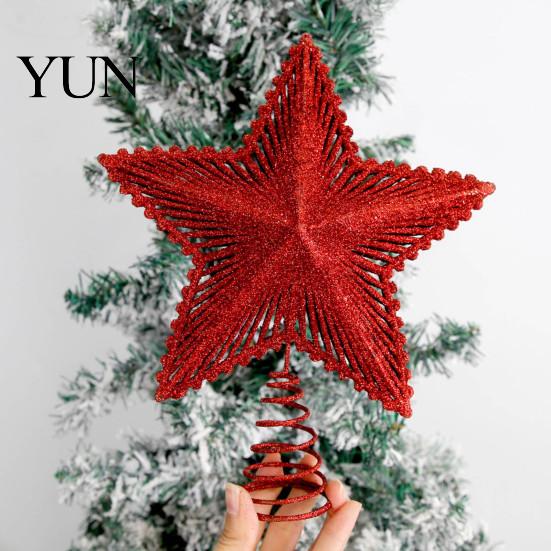 Holiday Party Ornament Glitter Star Christmas Tree Topper, Hollow Treetop Ornament, Top Accent Piece Sparkling Decoration for Home Decor Gold Silver