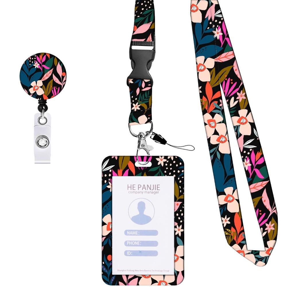 Flower Working Cards Holder Necklace Strap Retractable Badge Card Case  Card Protector