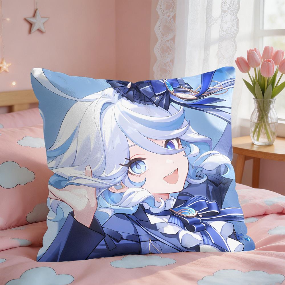 Furina Genshin Impact Cushion Cover Square Short Plush Pillow Case Living Room Sofa Home Decor Funda X