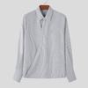 INCERUN Men Lapel Striped Front Cross Long Sleeve Shirts Loose Casual Tops