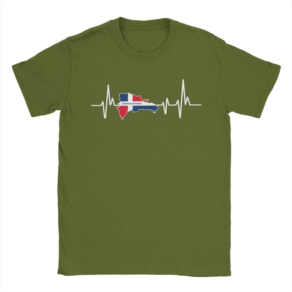 Heartbeat Design Dominican Republic Flag T Shirt Summer T Shirts Unisex 100 Cotton Oversized Clothing ShortSleeve Streetwear Tops