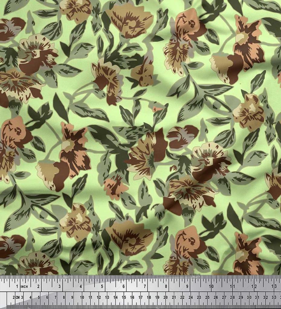 Soimoi Ткань из хлопчатобумажного батиста с рисунком в виде листьев и цветочного декора, метр 42 дюйма
