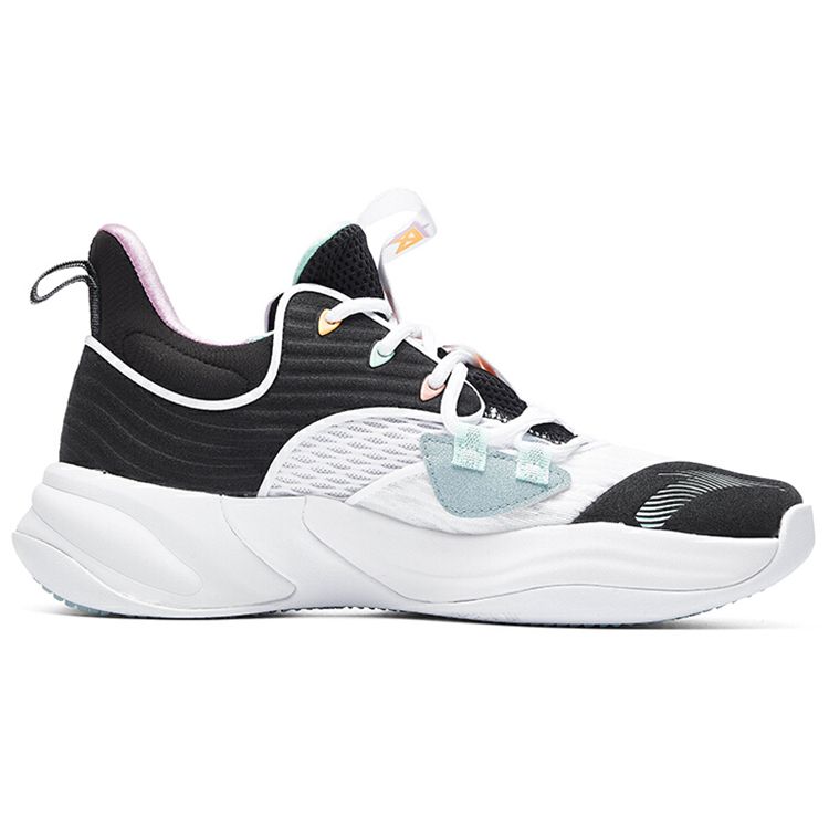 Anta Heat Wave 2 Fabric Synthetic Leather Shock Absorption Non-Slip Wear-Resistant Low-Top Basketball Shoes Men Sneaker Black White Green 112031105-2
