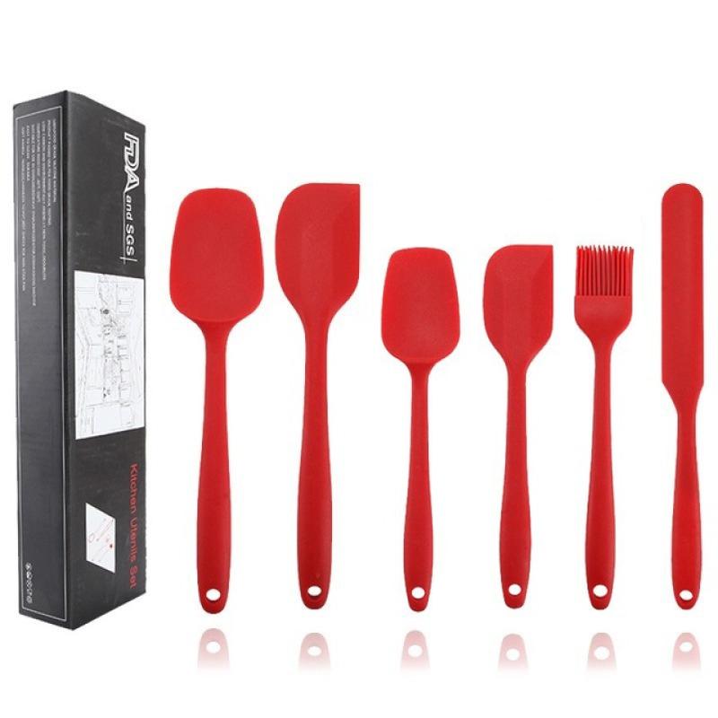 Red Silicone Spatula Set Rubber Scraper 10-Piece Kitchen Baking Utensils for Cooking Stirring Suitable for Non-stick Pans