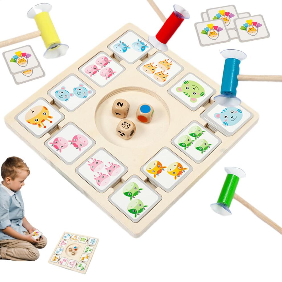 Wooden log toy learning activity with 96 cards, 3 dice, educational toy for 4