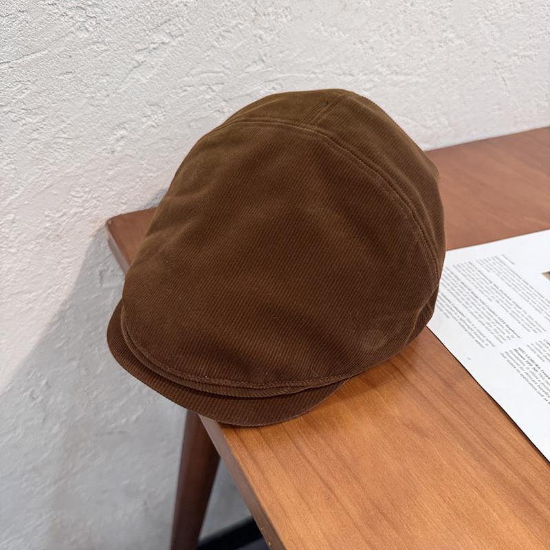 Corduroy Classic Solid Color Beret Cap With Warmth Sunshade For Gift Winter