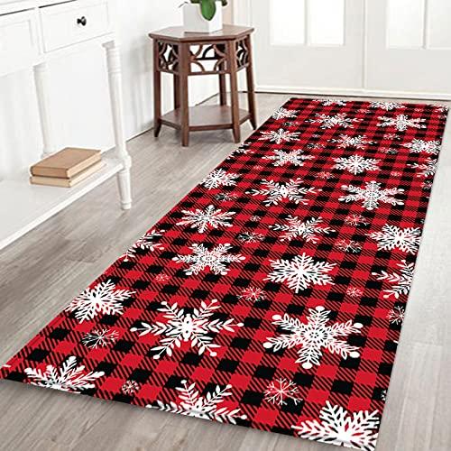 Christmas Runner Rug Santa Snowmen Reindeer Floor Mat Christmas Decoration Indoor Red Soft Flannel Carpet Home Decoration