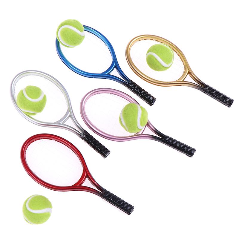 1:6 1:12 Dollhouse Miniature 1Pc Tennis Racket + 1Pc Ball Dolls Accessories