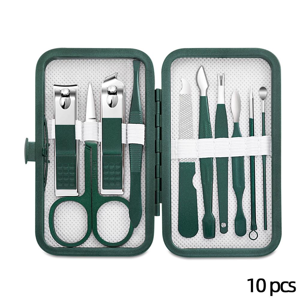 New Stainless Steel Nail Clipper Set Grooming Tool Set With Portable Case Manicure Art Tool Green Nails Cut