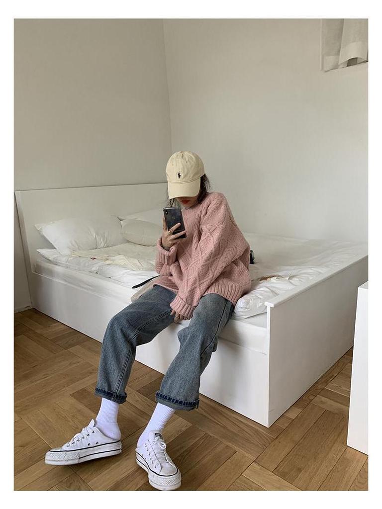 Женский свободный свитер осень/зима 2023 года — модный, нежный и плотный в японском стиле