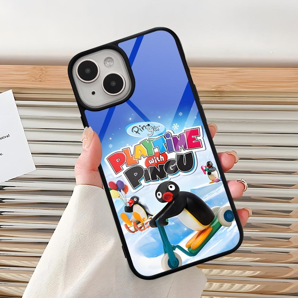 Мультяшный чехол для телефона с пингвином Пингу для iPhone 16 Pro 15 Pro Max 14 12 11 13 Mini 8 7 Plus X Xs XR, PC+TPU, Дизайнерская крышка