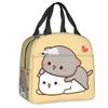 Peach And Goma Lunch Box Portable Leakproof Thermal Cooler Food Insulated Couple Mochi Cat Lunch Bag For Women School Children