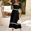 Summer Maxi Dresses for Women Short Sleeve Wave Printed Short Sleeve Long Dress Women Beach Holiday Dress Boho