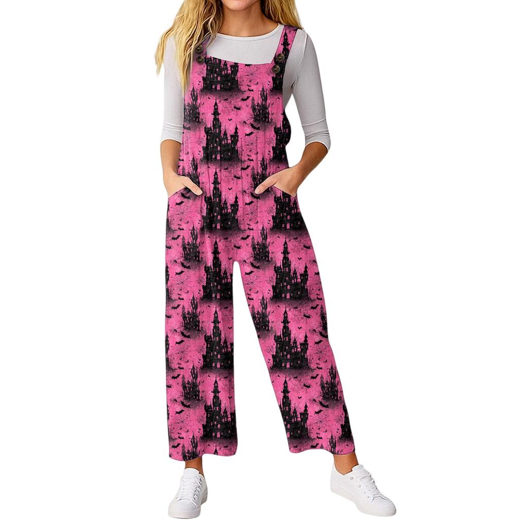 Women’s Loose Casual Sleeveless Jumpsuit Halloween Printed Jumpsuit Printed Jumpsuit