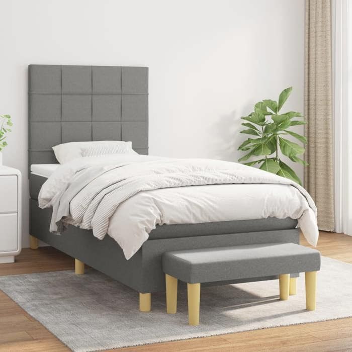 Maison Exclusive - Sommier à lattes de lit avec matelas Gris foncé 80x200 cm Tissu