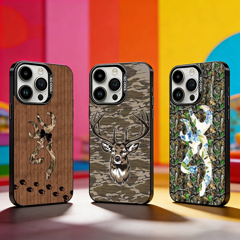 D-Deer Hunting Camo Phone Case For iPhone 17,16,15,14,13,12,11 Plus,Pro Max,XS,Colored silver phone case