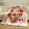A crowned orange cat in royal attire mirrored on a playing card design. for all seasons blanket lunch break throw gift