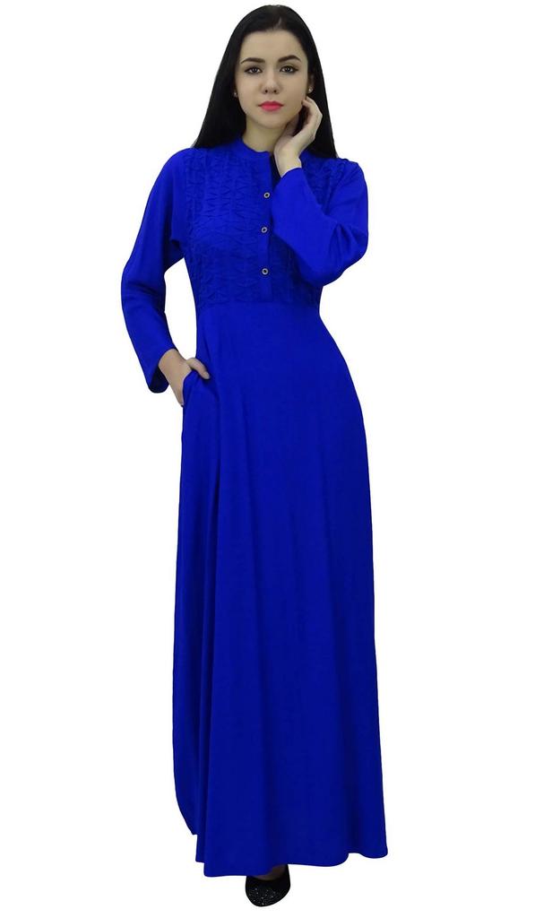 Bimba Женское черное платье-джильбаб с воротником-стойкой и карманами, длинный рукав-10