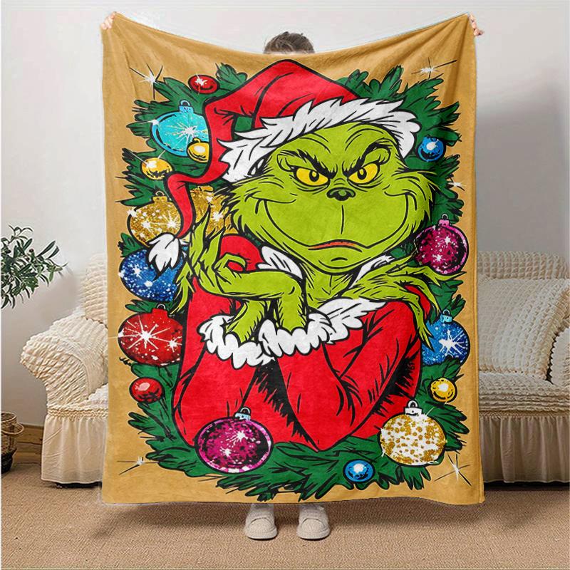 1Pc Grinch Christmas Ornament Blanket Soft And Comfortable Casual Warm Camping Travel Christmas Halloween Gift M921620