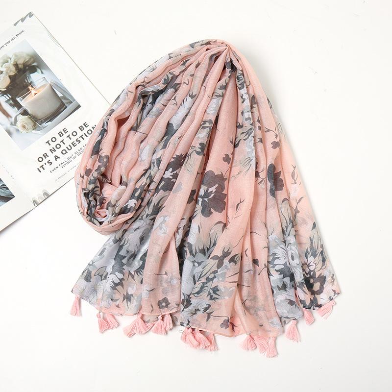 Новый японский и корейский хлопковый и льняной шарф для весны и осени Литературный и свежий Растения и цветы Большой шелковый шарф для защиты от солнца шаль