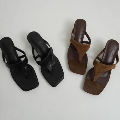 Модные Французские Стильные и Элегантные Шлепанцы на Высоком Каблуке Летние Новые С Открытым Носком Удобные Сандалии на Тонком Высоком Каблуке Повседневная Уличная Обувь для Вечеринок