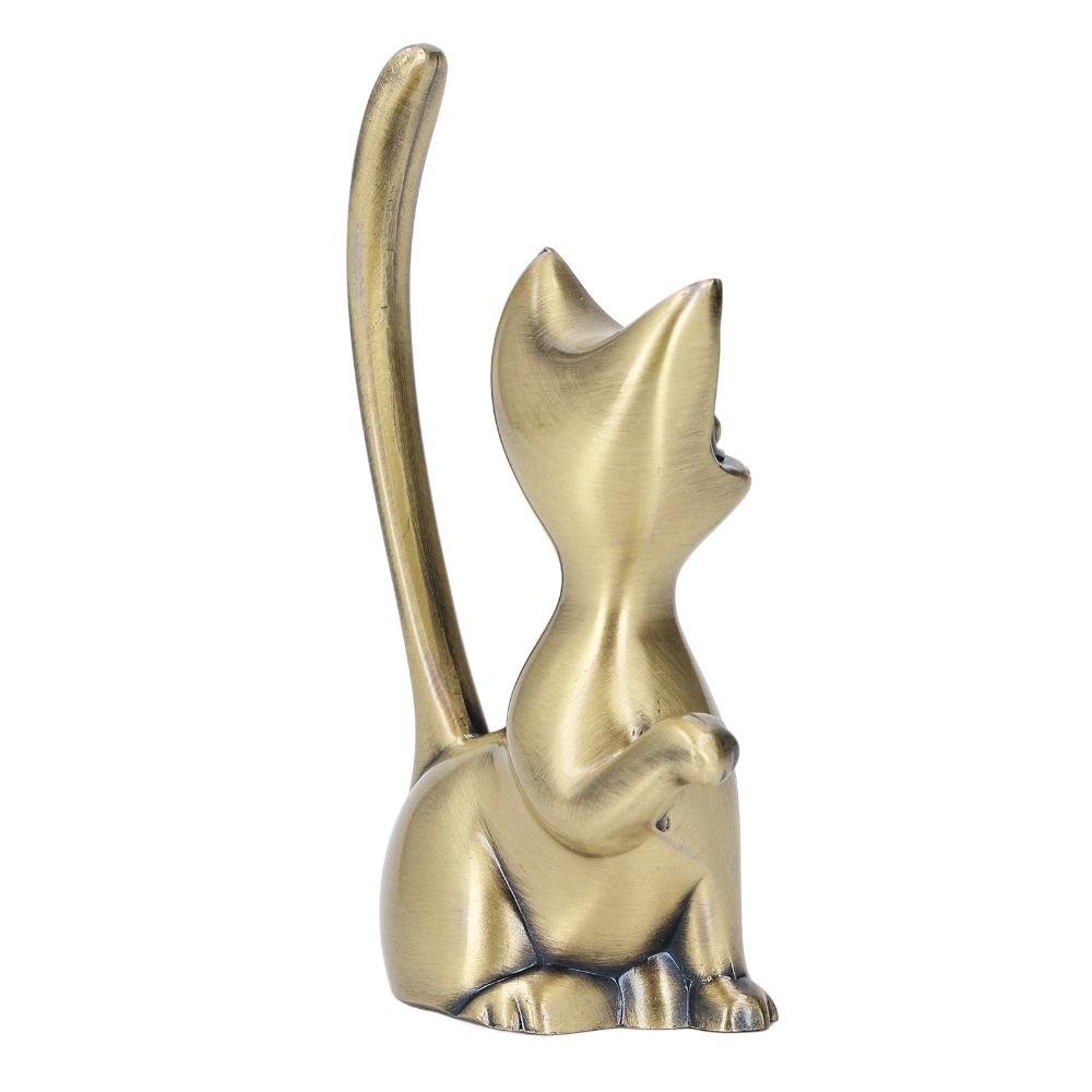 Zinc Alloy Cat Ring Holder Solid Brass Cat Statue Jewelry Towers Ring Organizer Shelf Decor