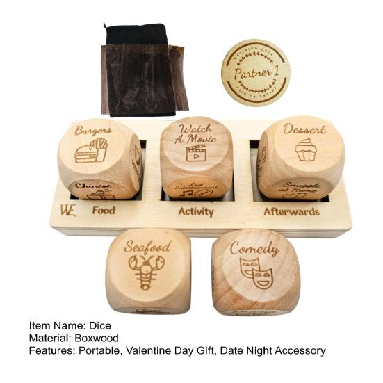 1 набор игральных костей для принятия решений для пар, 5 деревянных игральных костей и набор игральных костей для свиданий, игральные кости для еды на День святого Валентина, девичник, свадебный подарок