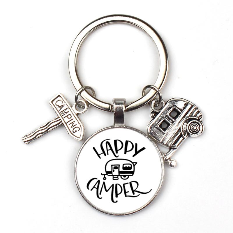 New Cute Camper Wagon Keychain I Love Camping Keychain Trailer Signpost Keychain Vacation Travel Memorial Gift