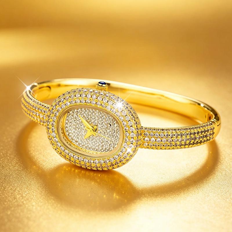 High Quality Retro Diamond Wristwatch For Women Luxury Oval Watch Elegant Bracelet Jewelry Ladies Quartz Watch Gold Silver Gift