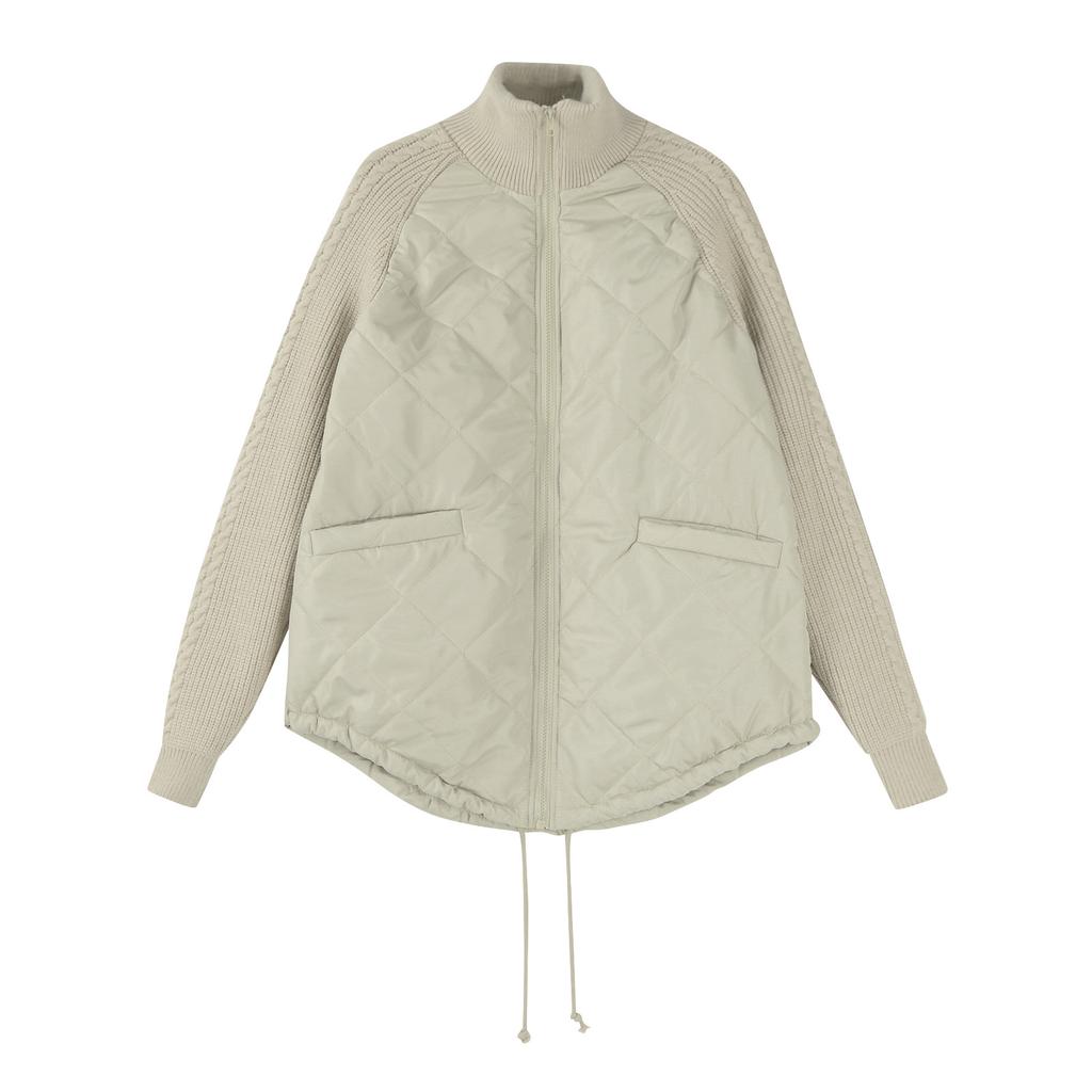 Женская однотонная трикотажная стеганая куртка в стиле пэчворк, повседневная легкая куртка с воротником-стойкой и длинным рукавом на молнии, утепленная верхняя одежда, пальто