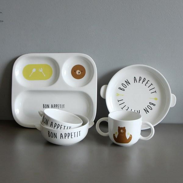Doho Dibona Baby Tableware Set, Bear, 1 Handy Plate + 1 Tray + 1 Handy Ball S + 1 Handy Ball M + 1 Mug, Popular Korean Parenting Items
