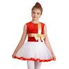 Girls Christmas Dance Dress Sleeveless Keyhole Back Patchwork Bow Sequin Design Leotard Party Costume Santa Theme